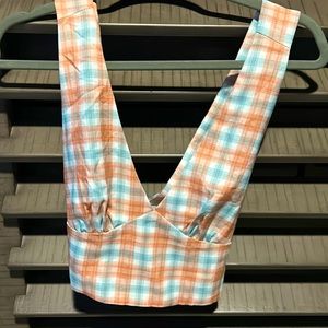 a light blue and orange plaid crop top tank top from forever 21